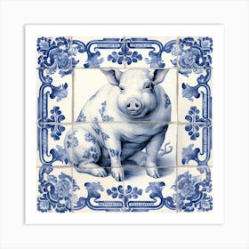 Lucky Pig Delft Tile Illustration 8 Art Print