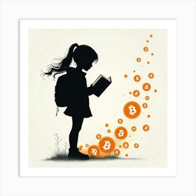 Girl Reading Book With Bitcoins Art Print