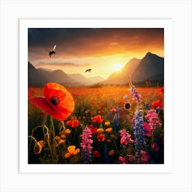 Sunset In The Meadow by dee Art Print