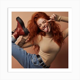 Redhead Woman In Jeans Art Print