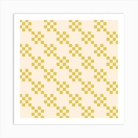 Grid Diagonal Stripes Cream And Yellow Póster