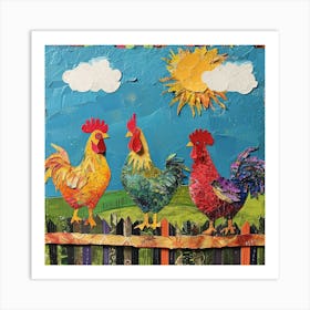 Kitsch Rooster On The Fence Collage 2 Art Print