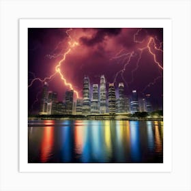 Lightning Over Singapore City Art Print