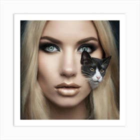 Portrait Of A Woman With A Cat Art Print