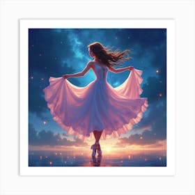 Beautiful Dancer With Watercolor Magical Twilight 1 Art Print