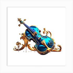 Blue Violin Isolated On White Art Print