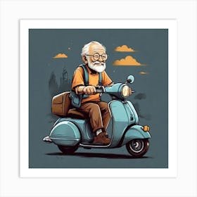 Old Man On A Scooter Art Print