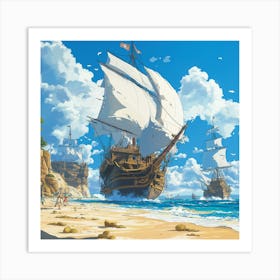 A Pirate Ship With Billowing Sails Poster