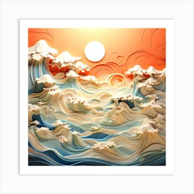 Japanese paper cut seascape Art Print