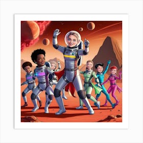 A Vibrant Digital Illustration Of An Astronaut Dance Party 2 Art Print