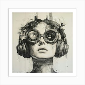 'The City' Headphones Music Art Print