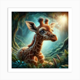 Baby Giraffe In The Jungle Art Print