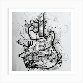 Drawing Of A Guitar Art Print