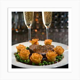 Seared Heart-Shaped Steak with Crispy Potato Roses Art Print