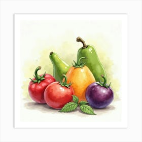 Watercolor Scene Showcasing Vibrant Produce With A Soft, Artistic Backdrop 1 Art Print