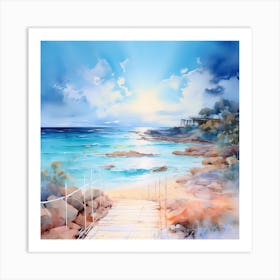 AI Cerulean Tranquility: Harmonizing Nature and Art 1 Art Print