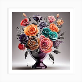 Colorful Roses In A Vase Art Print