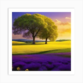 Lavender Field At Sunset Art Print