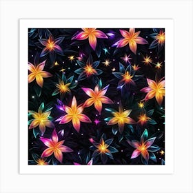Bright glow, flowers, Seamless Floral Pattern Art Print