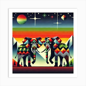 The Skyward Siblings Elephants Art Print