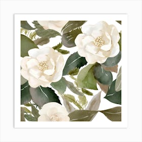 Botanical Wall Art Flowers White Camelias White Background #2 Art Print