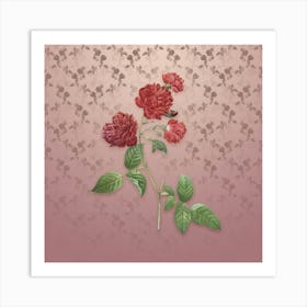 Vintage Red Cabbage Rose in Bloom Botanical on Dusty Pink Pattern n.1337 Art Print