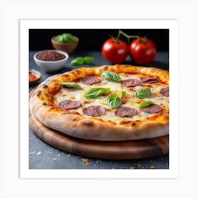 Pizza On A Wooden Board Art Print