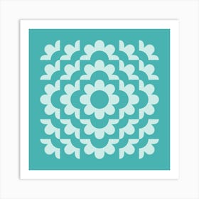 Abstract Geometric Flower Pattern 8 in teal blue green, midcentury modern boho 3 Art Print