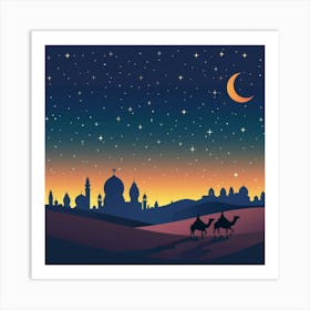 Night Scene With Camels Art Print