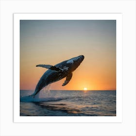 Humpback Whale Leaping Out Of The Water 5 Art Print