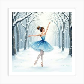 Watercolor Ballerina In Snowy Winter Wonderland 1 Art Print