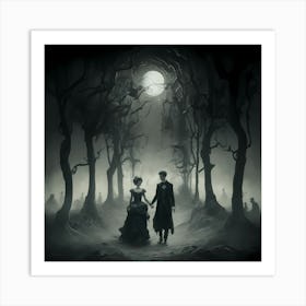 Vampire Couple In The Woods Art Print