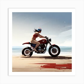 Woman Riding A Motorcycle On The Beach Art Print