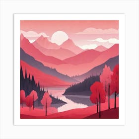 Misty mountains background in red tone 92 Art Print