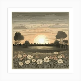 Sunset In The Field Art Print