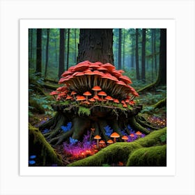 Mystic Fungi Festival Mushrooms In The Forest Art Print