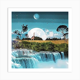 Giraffes At The Waterfall Art Print