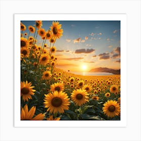 Sunflowers At Sunset Art Print