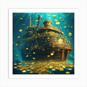 Pirate Ship With Gold Coins 2 Art Print