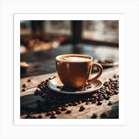 Coffee Cup On Wooden Table Art Print