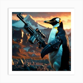 Penguin With Gun Art Print