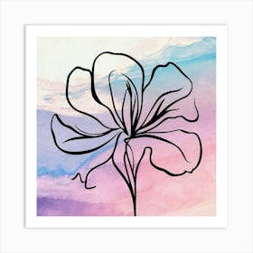 Line Art Flower Watercolor Background Art Print