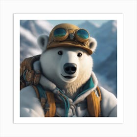 Close Up Portrait, Anthropomorphic Polar Bear Mountaneer Wearing An Expedition Outfit, In The Himala Art Print