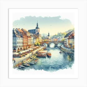 Watercolor Of A City 1 Art Print