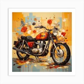 Roses On A Motorcycle Art Print