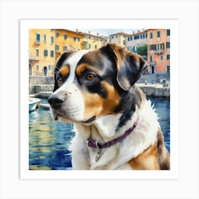 Painting Of A Dog In Isola Bella Italy In The Style Of 0 Art Print