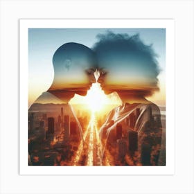 Couple Kissing At Sunset Art Print