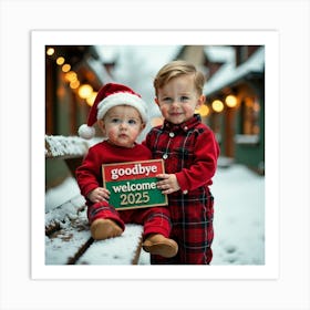 Two Boys In Santa Suits Art Print