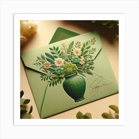 Green Vase With Flowers 3 Art Print