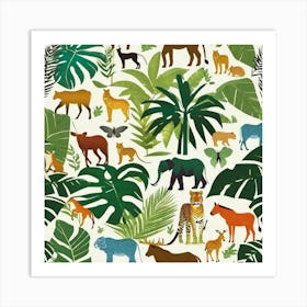 Jungle animals palm tree Art Print